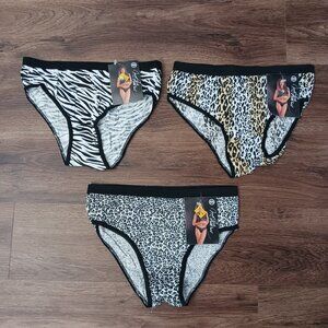 3 Vintage Gelati Women's Cotton Underwear Panties Animal Print Size 6 New